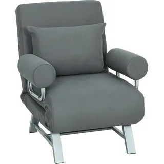 HOMCOM Sesselbett 3-in-1 mit 5-stufig verstellbarer Rückenlehne und Extra-Kissen, moderner Sessel aus Leinenoptik-Stoff und Metall, 73x78x81 cm, Dunkelgrau   Aosom