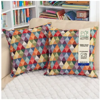 Selfitex Dekokissen mit buntem Muster im 2er Set, 30x50/40x40/50x50 inkl. Füllkissen, hochwertig gewebter Gobelin Kissenbezug mit weichem Füllkissen bunt 50 x 50 cm