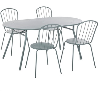 Beliani, Gartentisch + Balkontisch, Gartenmöbel Set Metall hellblau 4-Sitzer CALVI (160 cm)