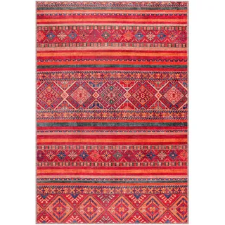NETLINE HOME Türkischer Teppich, maschinenwaschbar, Haustier- und kinderfreundlich, klassisches orientalisches Design für Wohnzimmer, Schlafzimmer, Küche, rutschfest, Rot, 60 x 90 cm
