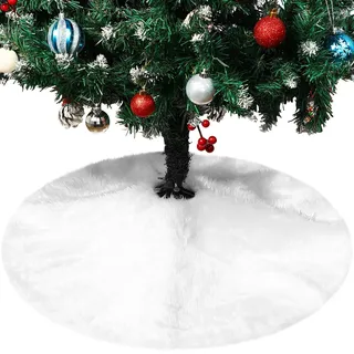 YXHZVON Weihnachtsbaum Rock Plüsch, 78cm Weiß Kunstfell Weihnachtsbaum Rock Runder Christbaumständer Dekoration Teppich für Weihnachtsfeier Wohnkultur