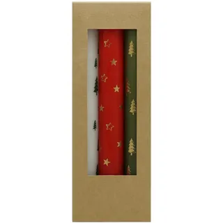 DONAU HOME SET Weihnachts-Stabkerzen, Tafelkerzen, 3 Stück, Ø 2,2 × 17,5cm, Weiß, Rot, Grün, zur Motiv Weihnachtsbäume und Sterne