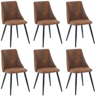 MEUBLE COSY Esszimmerstühle 6er Set Küchenstühle Ergonomisch Wohnzimmerstuhl mit Rückenlehne Sitzfläche aus Vintage Künstlich Wildleder Metallbeine Braun, 52.5x49.5x83cm