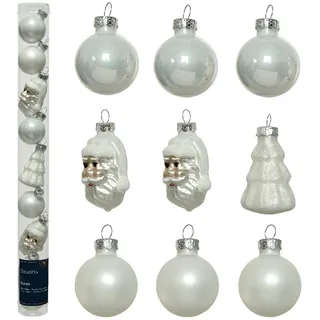 Decoris season decorations Weihnachtsbaumkugel, Weihnachtskugeln Glas 3cm mit Figuren Mix 9er Set - Winterweiß weiß