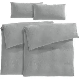 Pure Label Musselin Bettwäsche 155x220 4 teilig bestehend aus Bettbezug 155 x 220 cm 2er Set + Kissenbezug 40x80 cm 2er Set aus Baumwolle - Traumhaft kuschelige Bettwäsche-Sets in grau