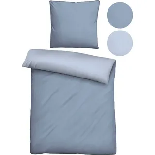biberna Bettwäsche Mako-Satin Uni Blau 135 x 200 cm + 80 x 80 cm