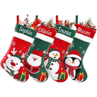 papasgix Weihnachtsstrumpf Personalisiert 46cm Großer Nikolausstrumpf mit Namen Weihnachtssocken Kamin Geschenktasche Nikolaussocke für Feiertags Familienparty Dekoration(Bunt I,1Pc)