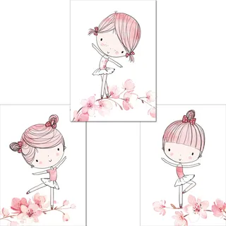 LALELU-Prints | A4 Bilder Kinderzimmer Poster | Zauberhafte Ballerina Ballett rosa | Babyzimmer Deko Mädchen | 3er Set Kinderbilder (DIN A4 ohne Rahmen)