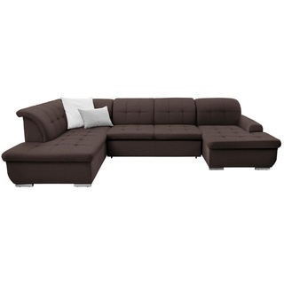 Cantus Wohnlandschaft, Braun, Dunkelbraun, Textil, Uni, 5-Sitzer, Ottomane rechts, U-Form, 342x208 cm, Stoffauswahl, seitenverkehrt erhältlich, Hocker Rücken echt, Wohnzimmer, Sofas & Couches, Wohnlandschaften, Wohnlandschaften in U-Form