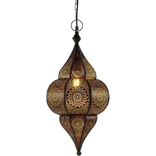 Marrakesch Orient & Mediterran Interior Pendelleuchte Orientalische Lampe Hängelampe aus Metall E27 Lunar Schwarz 40cm, Handarbeit schwarz
