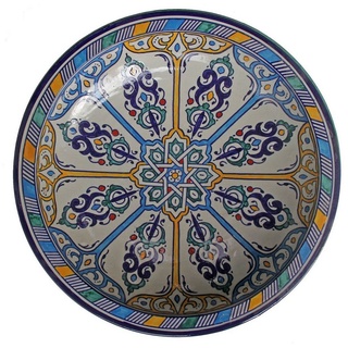 Casa Moro Teller Casa Moro Orientalischer Keramik-Teller Schale Ø 34 cm Groß handbemalt, Schüssel Obstschale Servierschale KSF025 blau|bunt