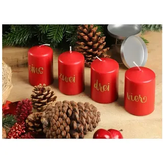 BURI Stumpenkerze BURI Stumpenkerze Advent 4er Rot Weihnachten Tischdekoration Teelicht (4-tlg) rot