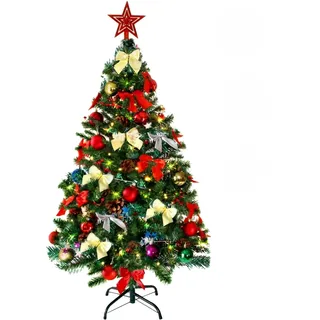 Weihnachtsbaum künstlich (WBD) 120 cm grün mit Weihnachtsdeko bunt und Led Lichterkette mit Batteriebox und Fernbedienung künstlicher Christbaum klein Tannenbaum