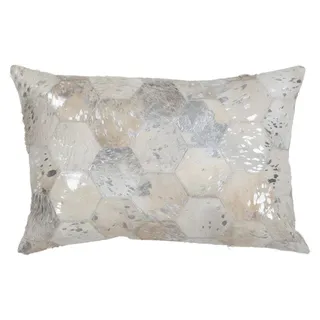 Padiro Dekokissen 40 x 60 cm - grau und silberfarben - Leder - Patchwork mit Metallic-Akzenten - Grau/Silber