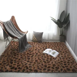 Lifup Rechteck Langflor Teppich Flauschig, Teppich Shaggy Anti Rutsch Pflegeleicht für Wohnzimmer Schlafzimmer Kinderzimmer Leopard 2 40 x 60 cm