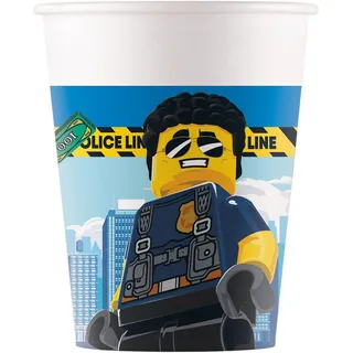 Procos 93511 - Party-Becher Lego City, max. Füllmenge 200 ml, 8 Stück, Einwegbecher aus Papier, Kindergeburtstag, Party-Geschirr, FSC® Mix