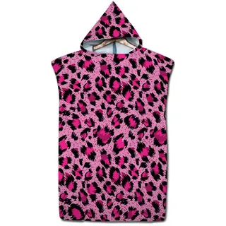 Highdi Surf Poncho Mikrofaser, Leopard Muster Badeponcho Strand Damen Herren Handtuch mit Kapuze Erwachsene Umziehhilfe Strand Poncho Schnelltrocknend Surfer Handtuch (Rosa,75x110cm)
