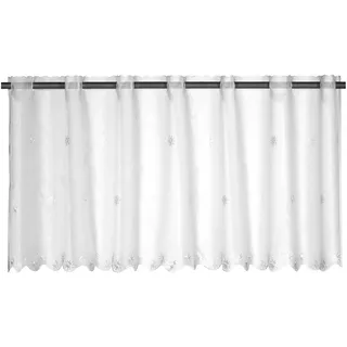 ELBERSDRUCKE Bistrogardine Valley 00 weiß transparent 48x138 cm Scheibengardine Kurzgardine für Wohnzimmer Schlafzimmer Flur Küche Küchenfenster Privatsphäre Sonnenschutz195052