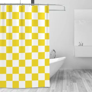 Sientice  Duschvorhang Mit Karomuster Für Badezimmer, Duschvorhang Im Retro-stil, Maschinenwaschbar, 180 X 180 Cm, Gelb