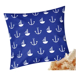 Heubergshop Zirbenkissen 40x40cm - Gefüllt mit Zirben - Anker, Schiffe in Dunkelblau und Weiß - Kissen mit Zirbenflocken/Zirbenspäne, Reißverschluss (Zirbe-520-1)