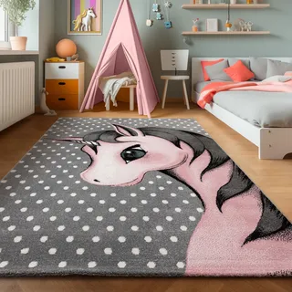 SIMPEX Kinderteppich Magisches Einhorn Rosa 140x200 cm Großer Teppich fürs Kinderzimmer Kuschelig & Kindgerecht