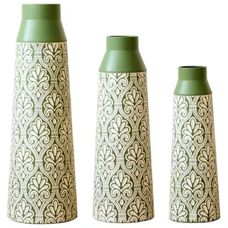 KLAM HOME Bodenvase Große Bodenvase 3er Set aus Metall, (50/65/83 cm), Mid-Century Modern (Dekovase Boden bis zur Decke reichende Vase, hohe dekorative Vase), Vintage Deko, Dekorative Vase für Wohnzimmer, Flur und Schlafzimmer grün