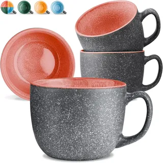 Cosumy Kaffeetassen 4er Set aus Keramik 350ml – Dickwandiges Steingut - Handgefertigter Reaktiver Glasur in Rot - Hält Lange Warm - Kaffebecher Groß