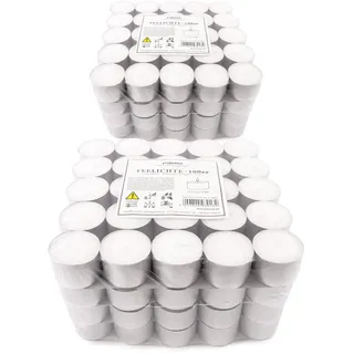 Pajoma Teelichter 8 Stunden Brenndauer - 200 Stück Rundes Aluminium Unparfümiert und Leicht Wiederanzünden Teelichte - Small Tea Lights - Leise und Gleichmäßig Brennende Kleine Teelichter