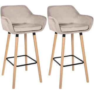 CLP Barhocker 2er Set gepolstert mit Lehne Samt 2er Set  bis 150 kg belastbar Creme