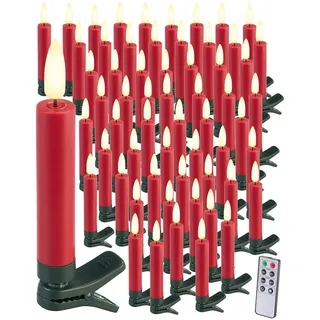 Lunartec LED Baumkerzen kabellos: 60er-Set LED-Weihnachtsbaumkerzen mit täuschend echter Flamme, rot (Kerze kabellos mit Fernbedienung, Weihnachtskerzen ohne Kabel, Baum)