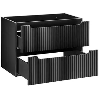 Lomadox Waschbeckenschrank NEWPORT-56-BLACK 80cm Badschrank 2 Auszüge schwarz gerillte Front grifflos schwarz