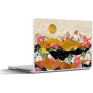 MuchoWow Laptop-Aufkleber Gold - Blumen - Druck - Abstrakt - Landschaft - Muster, (1tlg), Selbstklebendes Laptop Folien Cover, Sticker, Kratzschutz, 36x27 cm bunt Ø 45.65 cm x 36.5 cm x 27.5 cm