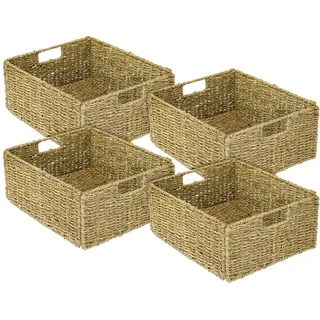 HMF Aufbewahrungskorb, Korb geflochten aus Seegras 4er Set, passend für Kallax halbes Fach, 30 x 34 x 15 cm