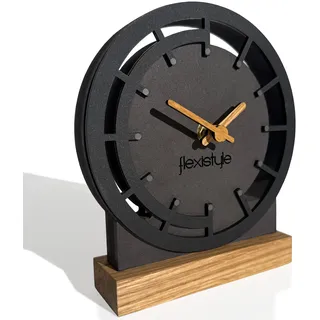 FLEXISTYLE Modern standuhr tischuhr klein aus Holz Eiche Wohnzimmer Badezimmer Uhr Holz tischuhren holzuhr Tisch Uhr tischuhr modern standuhr Clock schwarz (Style 6)