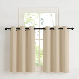 NICETOWN Scheibengardinen Küche Gardine Kurz Fenster Ösenschal 2er Set, Biscotti Beige H90 x B107 cm, Verdunklungsvorhänge mit Ösen Vorhänge Beige Blickdicht Thermo Vorhang