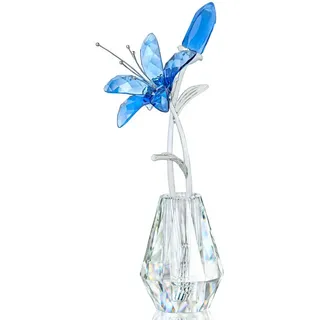 HYTIREBY Glasblume Kristall blau Lilie Figur Sammlerstück (1 St), Glas Träume Blumen-Briefbeschwerer mit Vase blau