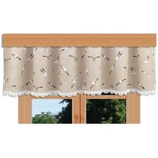 kollektion MT Querbehang Ilma Möwe mit Vogtländischer Spitze – hochwertige Landhaus-Gardine in Natur | maritimer Baumwollstoff Blickdicht | Volant mit Reihband Höhe x Breite 30 x 80 cm