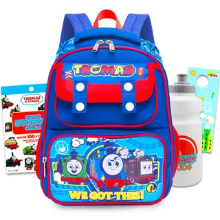 Thomas der Zug Mini-Rucksack für Kinder – Bundle mit 30,5 cm Zug Vorschultasche mit Wasserflasche, Aufklebern, mehr | Thomas und seine Freunde kleines Rucksack-Set für Mädchen, Jungen, Kleinkinder