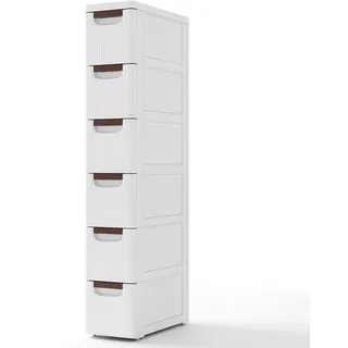 COSTWAY Nischenschrank schmal mit Rollen, Nischenregal 20cm breit, Nischenwagen mit 6 Schubladen, Badrollwagen für Bad, Klassenzimmer, Studio & Salon, Weiß, 42 x 19 x 109 cm