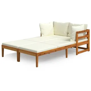 Sonnenliegen mit Cremeweißen Kissen 2 Stk. Akazienholz - Creme/Bunt