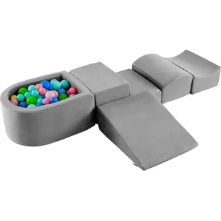 COSTWAY 5 TLG. Schaumstoffbausteine, Riesenbausteine mit Bällebad, Großbausteine zum Toben&Klettern, Kletterblöcke Softbausteine, Ohne Spielbäl... - Grau