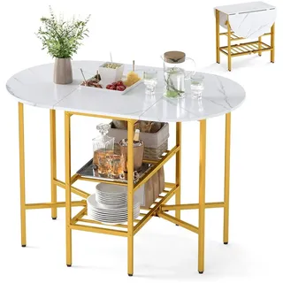COSTWAY Esstisch klappbar, Küchentisch mit 2 offenen Ablagen für 4 Personen, platzsparender Klapptisch, Esszimmertisch, 110 x 70 x 76 cm, Weiß - Weiß
