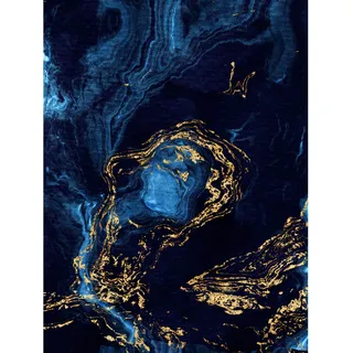 Abstract Dark Blue Gold Waves Large Art Print Poster Wall Decor Abstrakt Blau Große Kunst Wand Deko