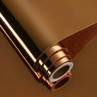 FunStick Tapete Wohnzimmer Metalloptik Dunkelbraun Deko Aufkleber Nicht Glas Spiegelfolie Tapete Selbstklebend Wand Reflektierend Glänzend Klebespiegel für Schrank Dekofolie Möbel Zum Basteln 30CM×2M