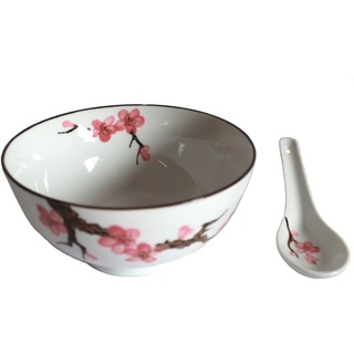 AAF Nommel – Matcha Reisschale Soba Bowl groß Sakura – Kirschblüte ø 15 cm mit passendem Löffel Nr. 777