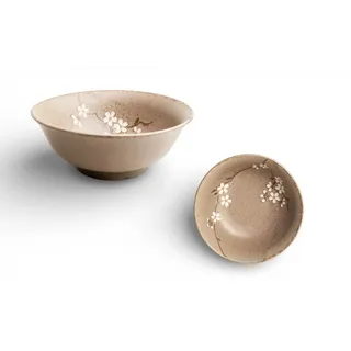Japan-Bowls ASIATICA | Ramen Bowl Porzellan-Schalen 15 cm | Hochwertige asiatische Schüssel für Reis, Nudeln, Tapas, Udon, Müsli - Suppen-Schale mit japanischen Designs (Anemone Taupe)