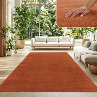 TT Home Teppich Wohnzimmer Kupfer 120x160 cm, Waschbar & Kurzflor | Moderner Flauschiger Teppich, Pflegeleicht & Rutschfest, Ideal Für Wohnzimmer, Schlafzimmer, Kinderzimmer & Flur
