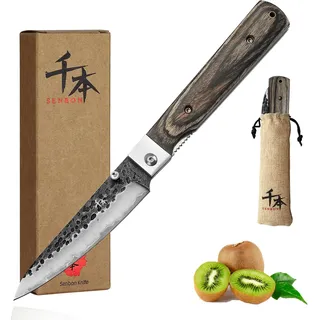 SENBON Geschmiedetes 440A Klapp‐Petty‐Messer, tragbares Küchen‐Obstmesser | Bunter Holzgriff, ultra‐scharfes Allzweckmesser für Camping, Reisen, Outdoor und Haushalt
