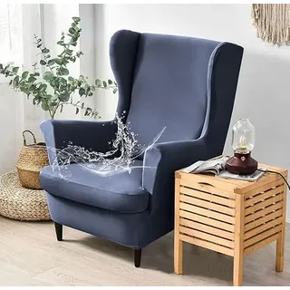 Hixingo Wasserdicht 2-Teilig Ohrensessel Überzug, Einfarbig Sesselbezüge, Abnehmbar Polyester Ohrensessel Bezug, für Wohnzimmer Schlafzimmer Hotel Sesselschoner (Navy blau)
