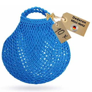 ostprodukte-versand 10x Dederon Mininetz Einkaufsbeutel Blau - Netzbeutel | 100% Polyamid, wiederverwendbar & platzsparend – inkl. DDR Kochbuch & Geschenkkarte im Ostalgie-Design